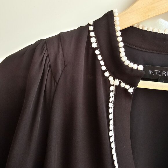 100% Silk Intermix Black Blouse W/ White Trim, Business Casual Office, Size 6 - Picture 5 of 10